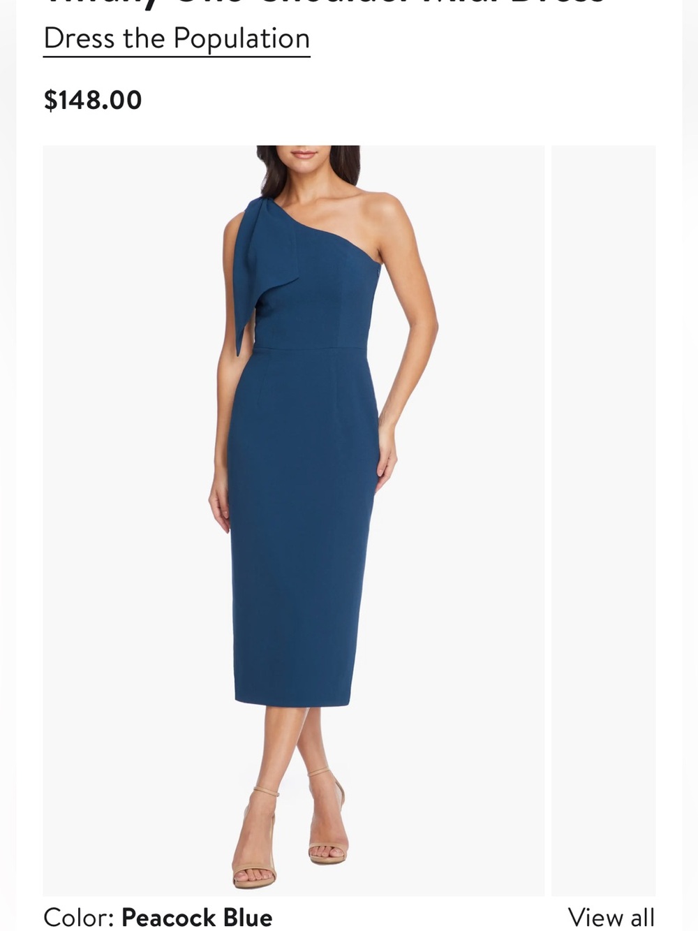 Dress the Population One-Shoulder Midi Dress in Peacock Blue